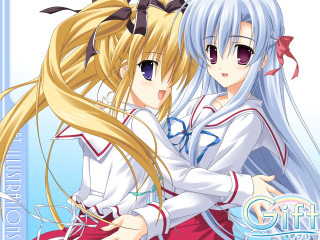 Anime girls blonde blue eyes 3 - their arm free wallpaper for desktop