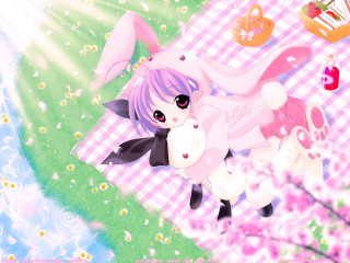 Anime bunny gardening picnic daisies - gothic free wallpaper