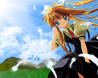 Girl long hair grass wind - anime visual free wallpaper