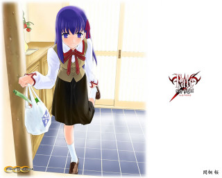 Girl schooluniform grocery shopping redribbon - a red ribbon free wallpaper