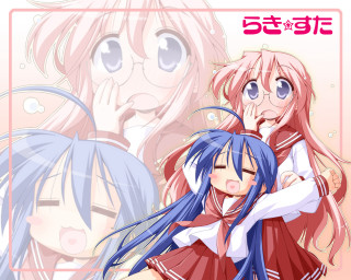 Anime girls hugging blue eyes - aguri uchida free wallpaper