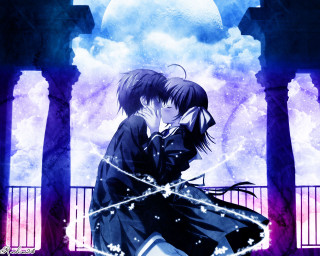 Couple anime moon night ribbon - a sky background free wallpaper for desktop