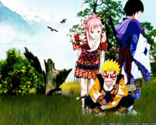Anime group field bird nature - overhead free wallpaper