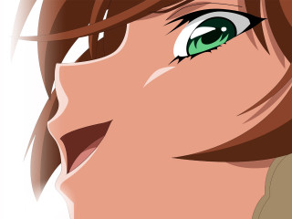 Green eyed woman smiling sky - anime visual free wallpaper