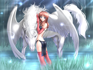 Woman horse angel wings forest - a sky background free wallpaper for desktop