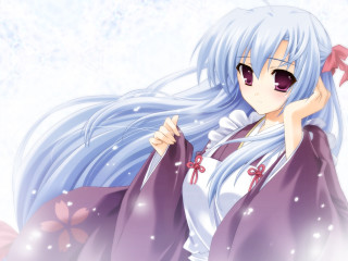 Long blue hair woman ayako - a bow free wallpaper