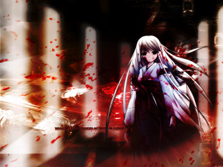 Long white hair sword blood - the wall free wallpaper
