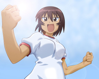 Woman raising fist sky anime - a sky background behind her free wallpaper