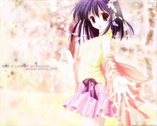 Purple hair yellow shirt beach - her pocket free wallpaper