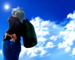 Silver hair man moon sky - a large object free wallpaper