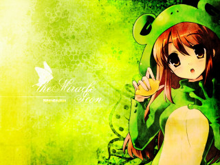 Girl green hat bear field - a green background free wallpaper