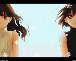 Anime girls snowflakes flower brown - long hair free wallpaper for desktop