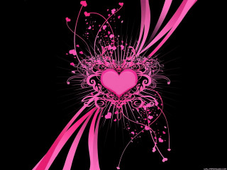 Pink heart swirls black background - a pink heart free wallpaper