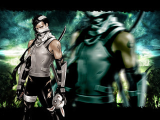 Futuristic ninja forest sword bandaged - a futuristic outfit free wallpaper