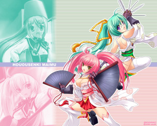 Anime dual fan girls hats - their head free wallpaper