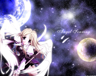 Girl long hair sword space 2 - a moon free wallpaper