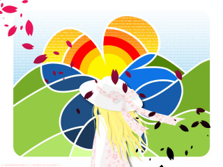 Woman hat leaves rainbow anime - a hat and a dress free wallpaper