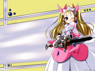 Pink dress girl sword horns - hint of yayoi kasuma free wallpaper