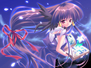 Girl long hair book ribbon - a red ribbon free wallpaper