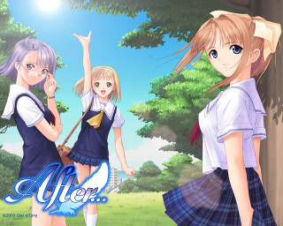 Anime girls field trees alien - two anime girl free wallpaper