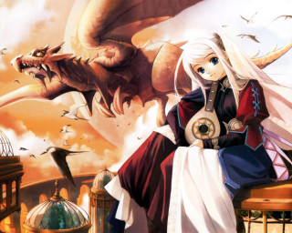 Woman dragon bird sunset fantasy - a bench next free wallpaper