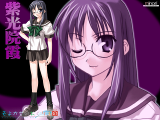 Girl glasses bowtie purple background - asian character free wallpaper