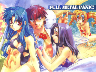 Anime girls bikinis bed man - a bed together free wallpaper
