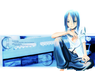 Anime girl blue hair bench - a bench free wallpaper