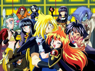 Anime group yellow building jigsaw - a group of anime characters free wallpaper