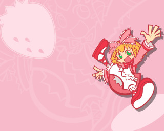 Cartoon girl flying pink background - pop surrealism free wallpaper