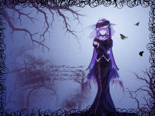 Gothic woman purple dress butterfly - overhead free wallpaper