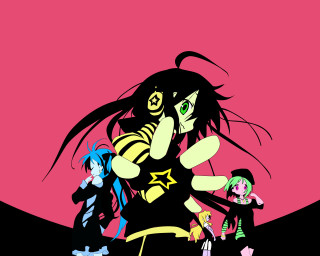Anime girls pink black star - official art free wallpaper for desktop