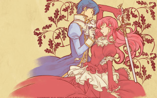 Anime couple sword flower neo - top of a bed together free wallpaper