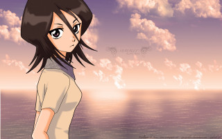Girl pink sky ocean anime - a blue ocean free wallpaper