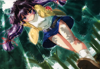 Girl flying long hair yellow - poster art free wallpaper