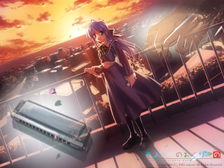 Balcony girl laptop sunset autumn - a balcony free wallpaper