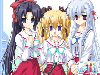 Three anime girls long hair 2 - a white background free wallpaper