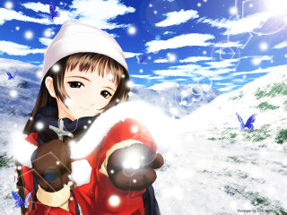 Girl red coat white hat 2 - a red coat free wallpaper