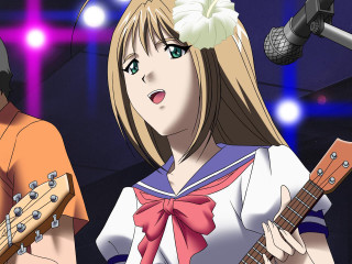Chizuko yoshida guitar microphone stage - sōsaku hanga free wallpaper