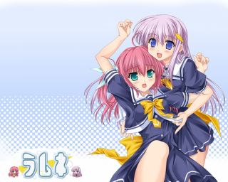 Anime girls hug smile pink - a screenshot free wallpaper for desktop