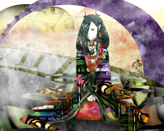 Woman bench clock tower fantasy - a bench in front free wallpaper