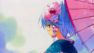 Woman flower umbrella sky clouds - an umbrella in front free wallpaper
