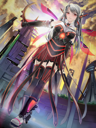 Woman skateboard cityskyline cosplay AguriUchida - a skateboard in front free wallpaper