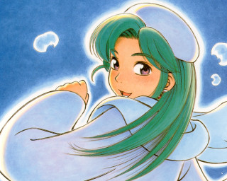 Green hair angel wings girl - a cartoon of a girl free wallpaper