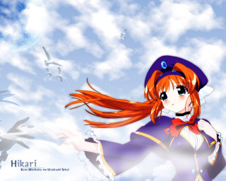 Anime girl red hair flying - her head free wallpaper