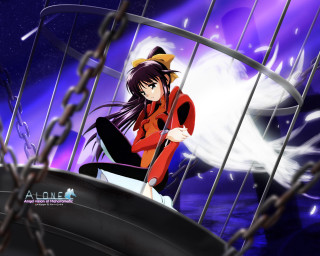 Anime girl boat ocean purple - a purple sky behind her free wallpaper
