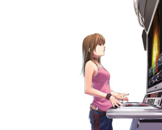 Woman computer giantess jewelry jeans - a keyboard free wallpaper
