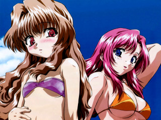 Pink hair blue eyes anime 5 - a picture together free wallpaper