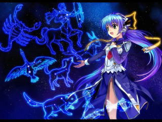 Anime girl purple hair blue 2 - long purple hair free wallpaper