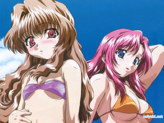 Pink hair blue eyes anime 3 - a picture together free wallpaper